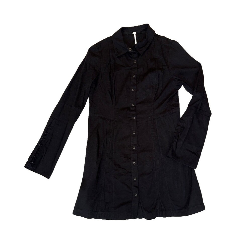 Free People Button Dress Womens Size S Black Cotton Blend Long Sleeve